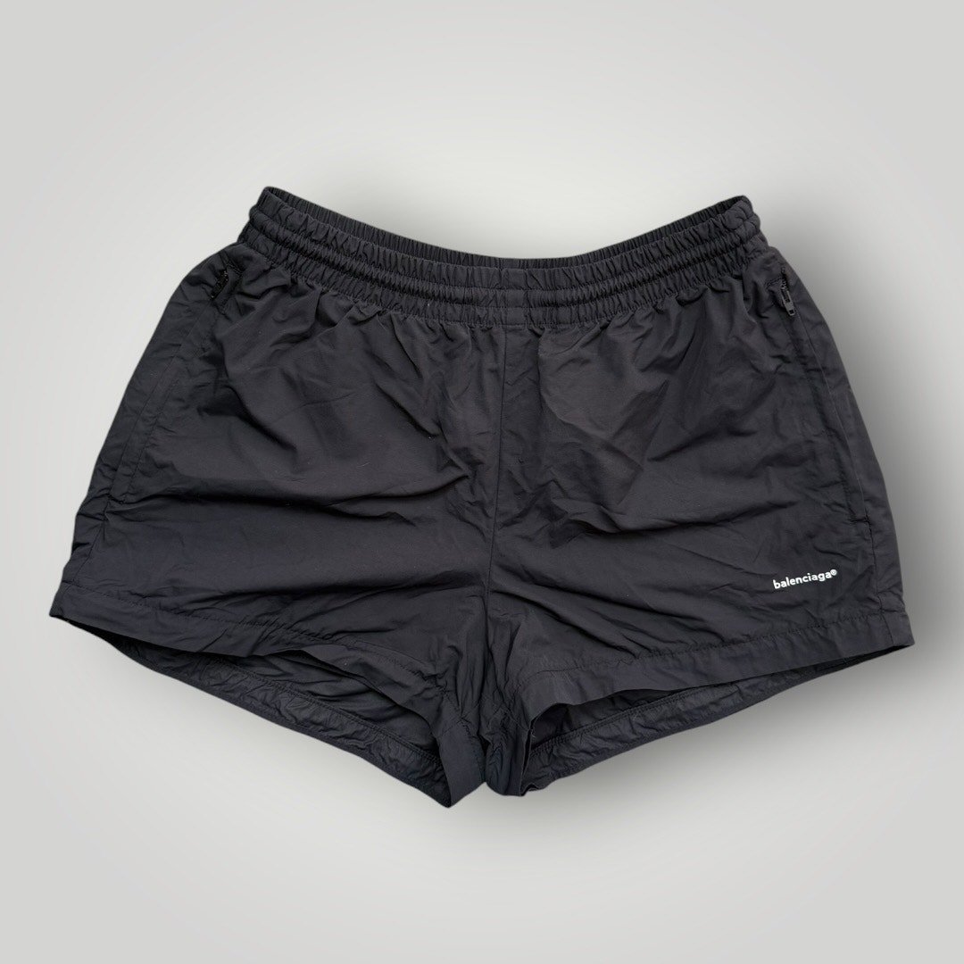 Balenciaga Black Logo Nylon Athletic Shorts Men’s Xs Made In Italy Zip Pockets